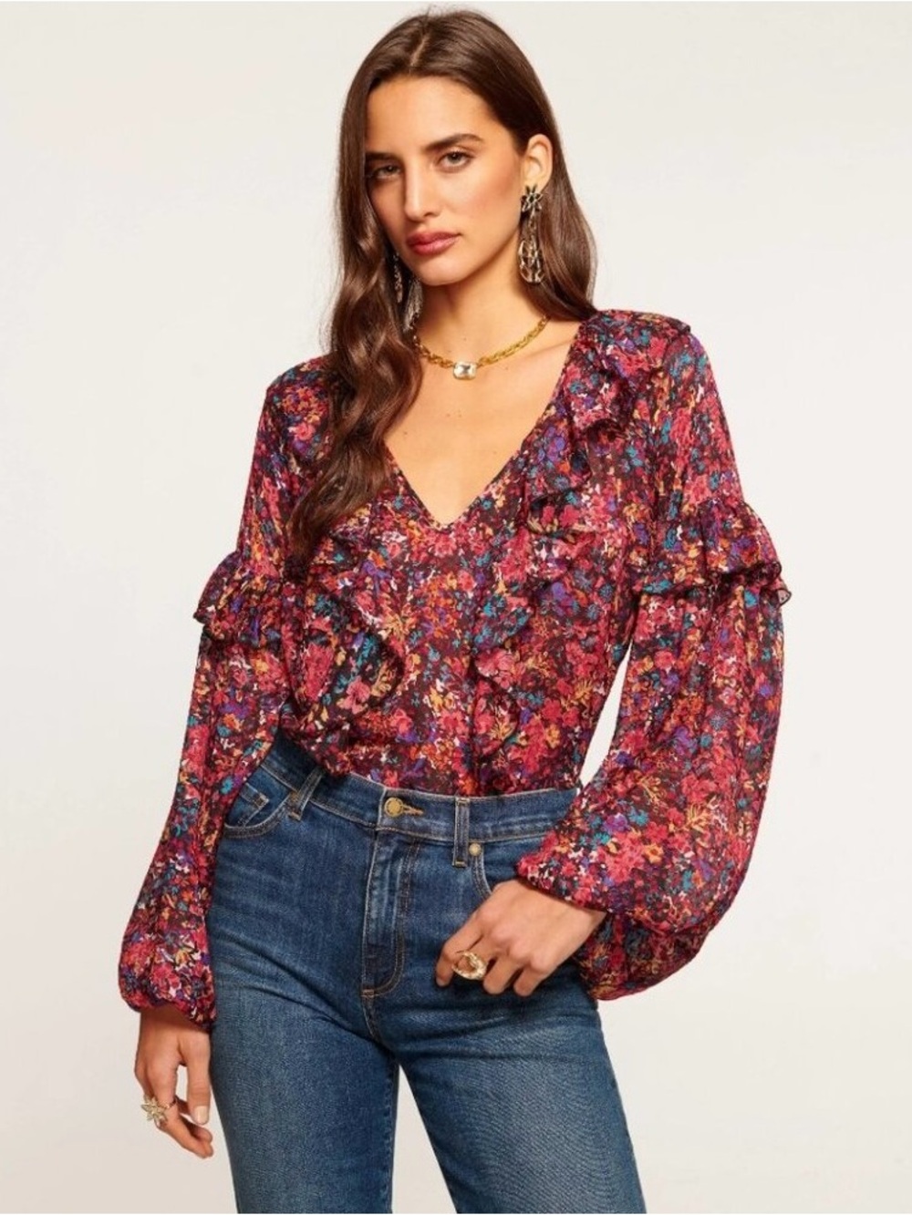 Ramy Brook Lana Floral Print Ruffle Top Sz S MSRP $395 NEW